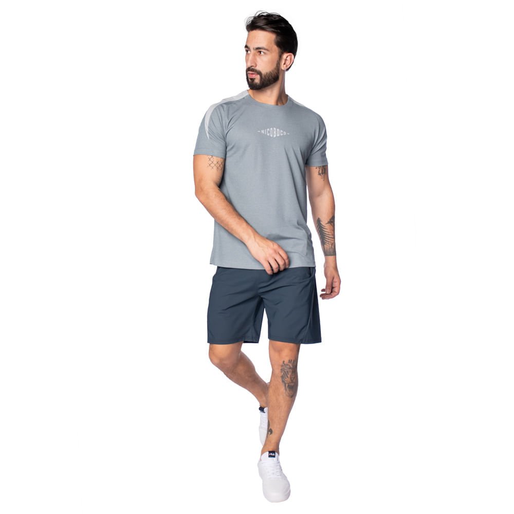Camiseta Masculina Nicoboco Slim Fit Detalhe Ombros Verde Cinza 5