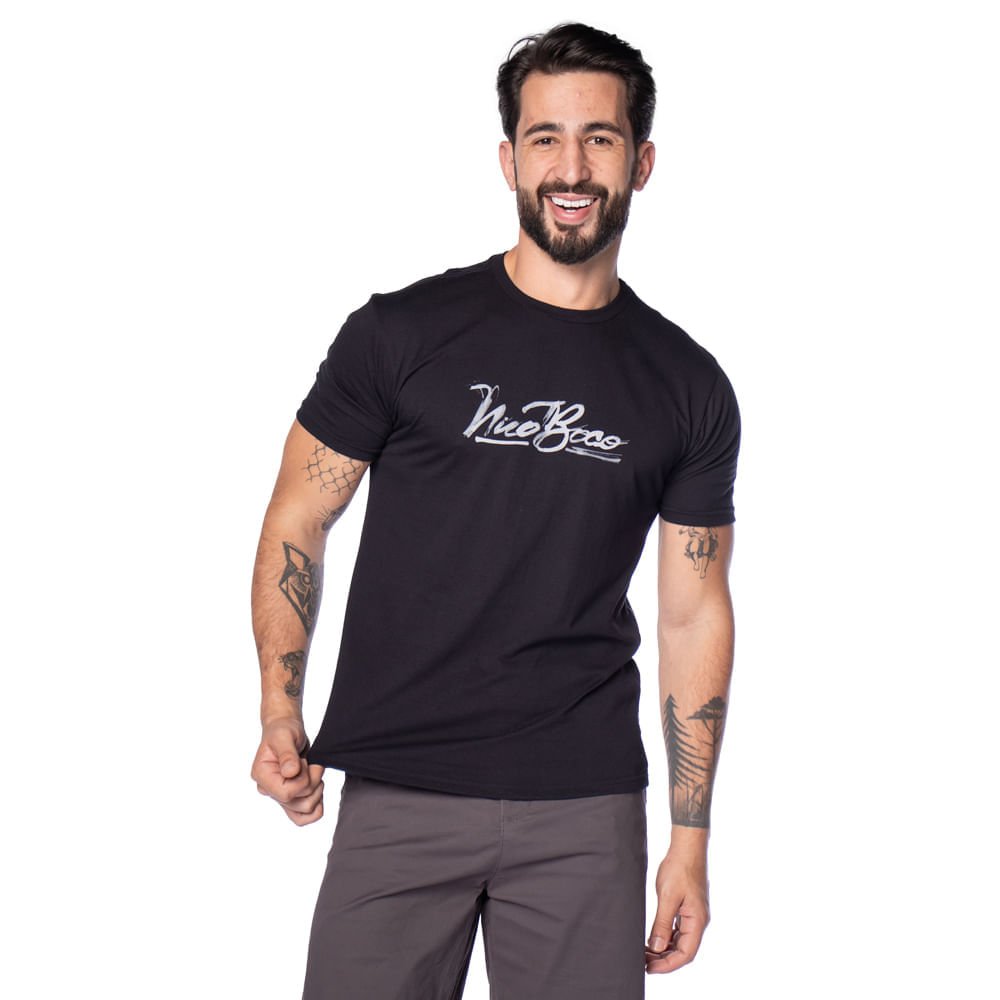 Camiseta Masculina Nicoboco Estampa Aquarela Preto/Cinza