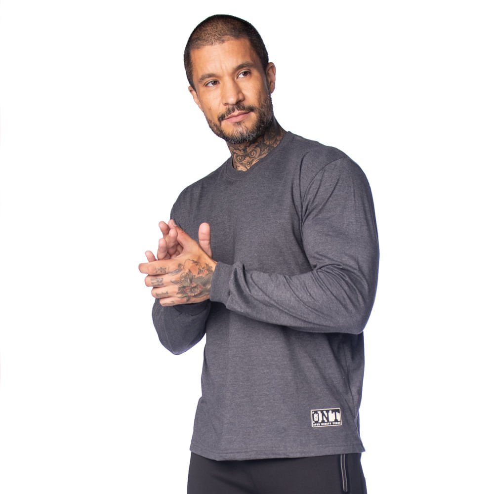 Camiseta Masculina Over Surf Manga Longa Ribana Cinza Escuro