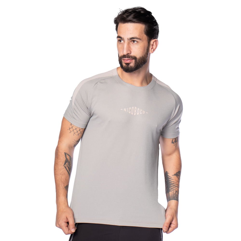 Camiseta Masculina Nicoboco Slim Fit Detalhe Ombros Caqui