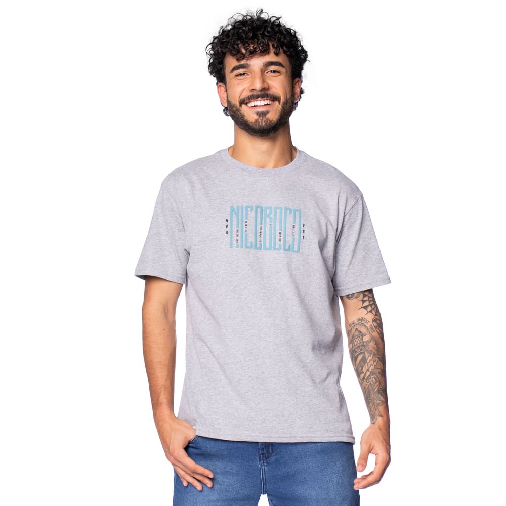 Camiseta Masculina Nicoboco Estampa Emborrachada Cinza Claro