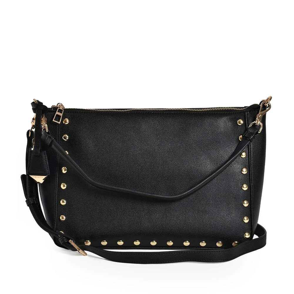 Bolsa Feminina Via Marte Hobo Média Rebites Napa Preto
