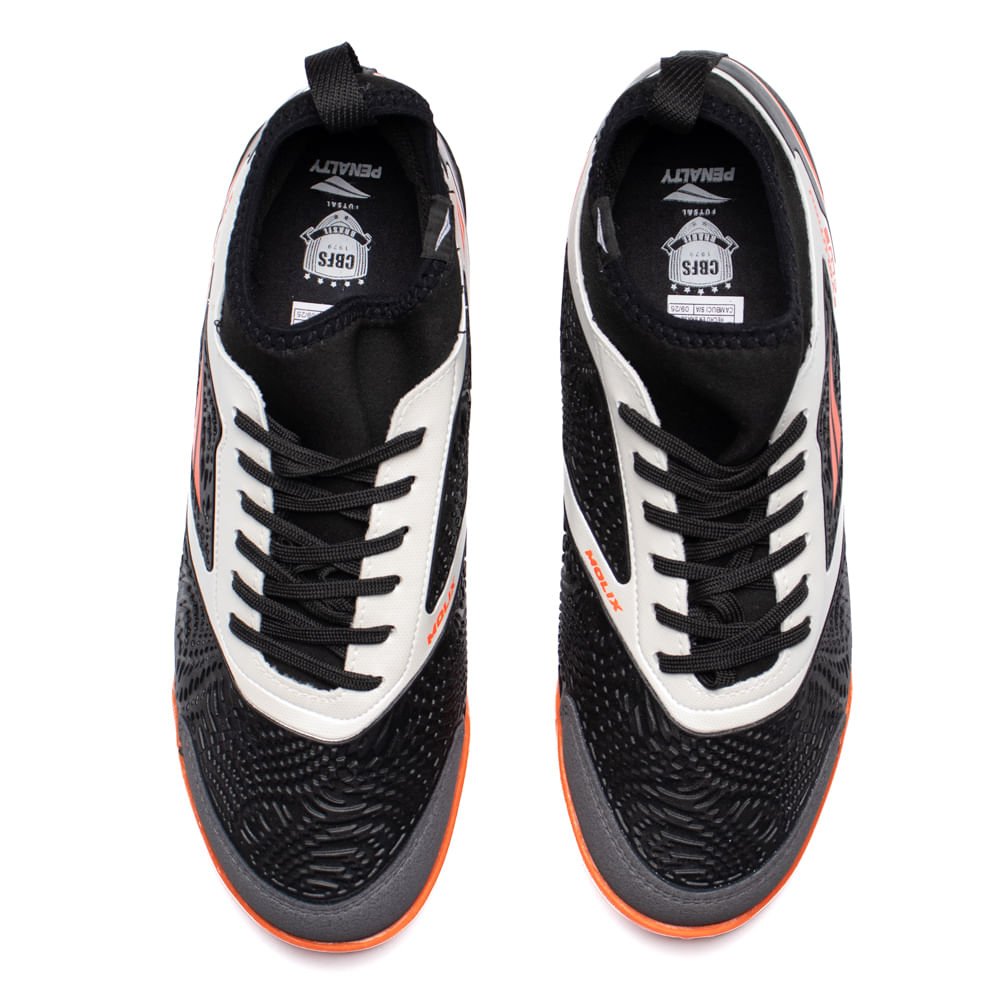 Chuteira Masculina Penalty Futsal Locker Y-1 Preto/Vermelho Preto/Branco/Laranja 4