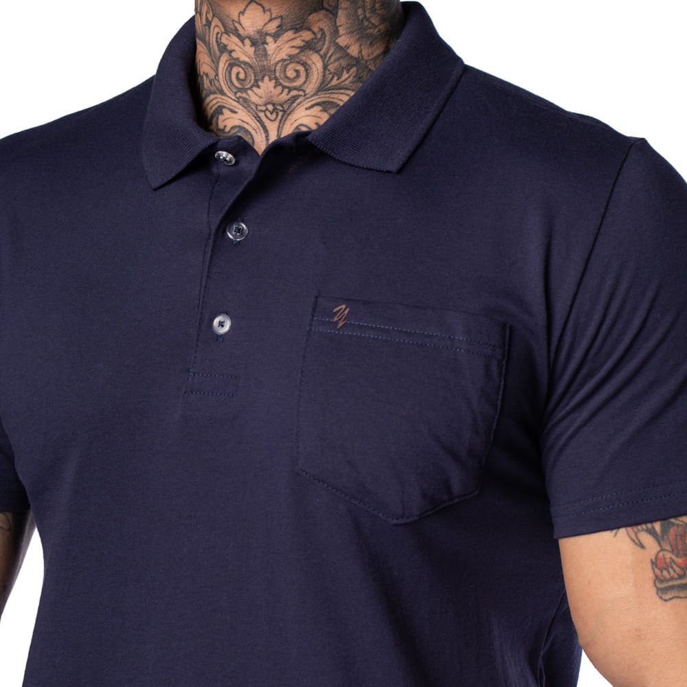 Camisa Polo Masculina Desayner Slim Lisa com Bolso Marinho Marinho 3