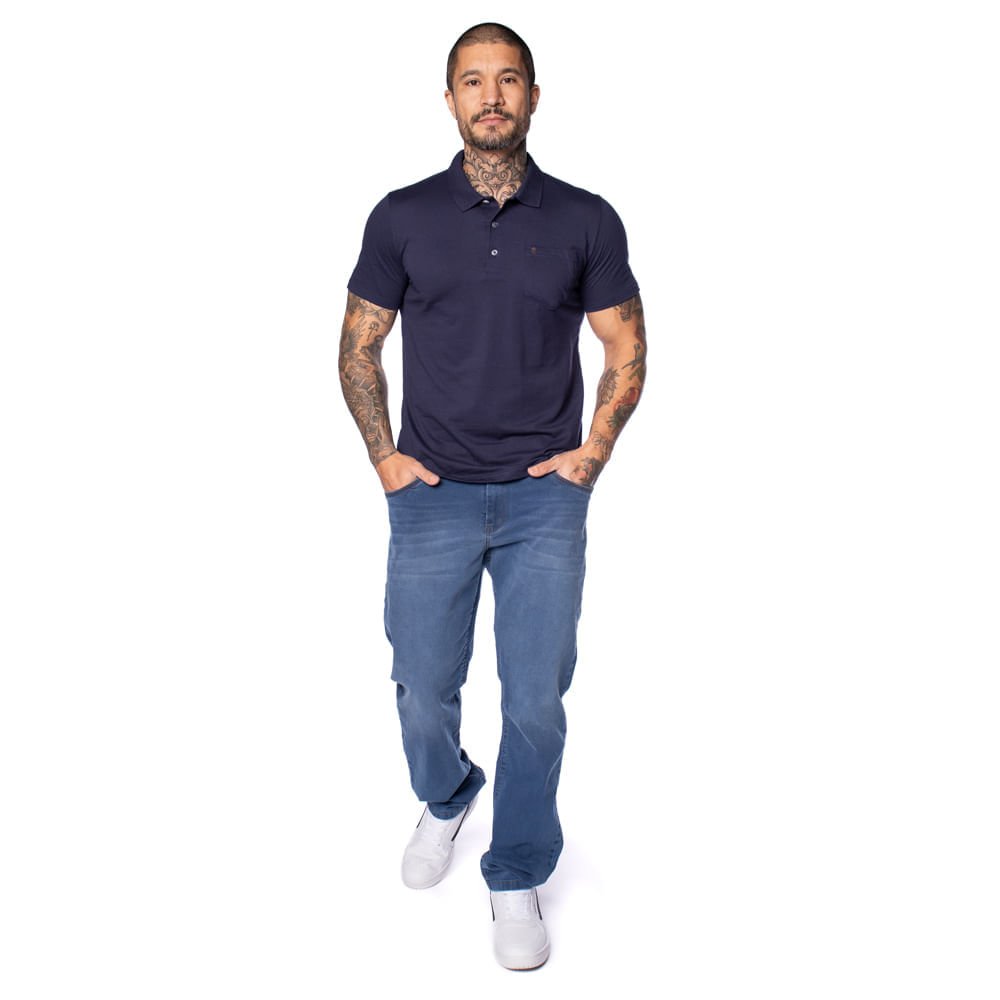 Camisa Polo Masculina Desayner Slim Lisa com Bolso Marinho Marinho 5
