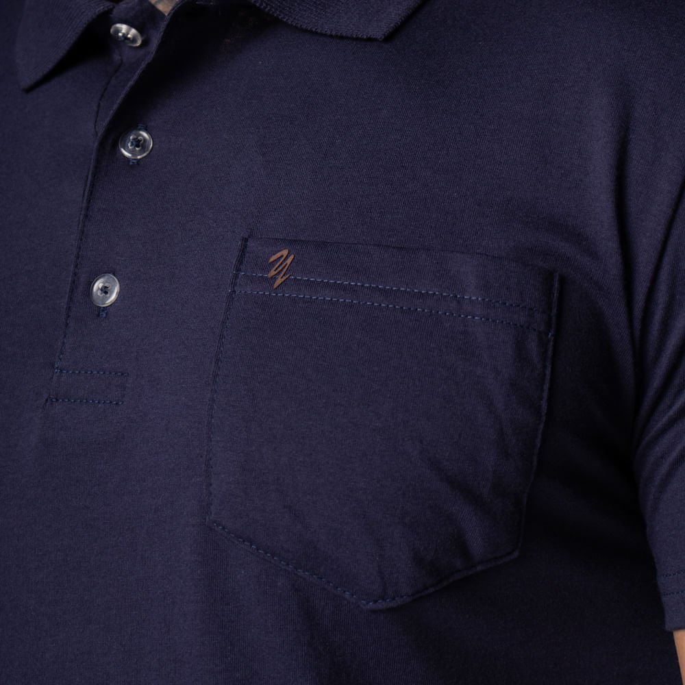 Camisa Polo Masculina Desayner Slim Lisa com Bolso Marinho Marinho 4