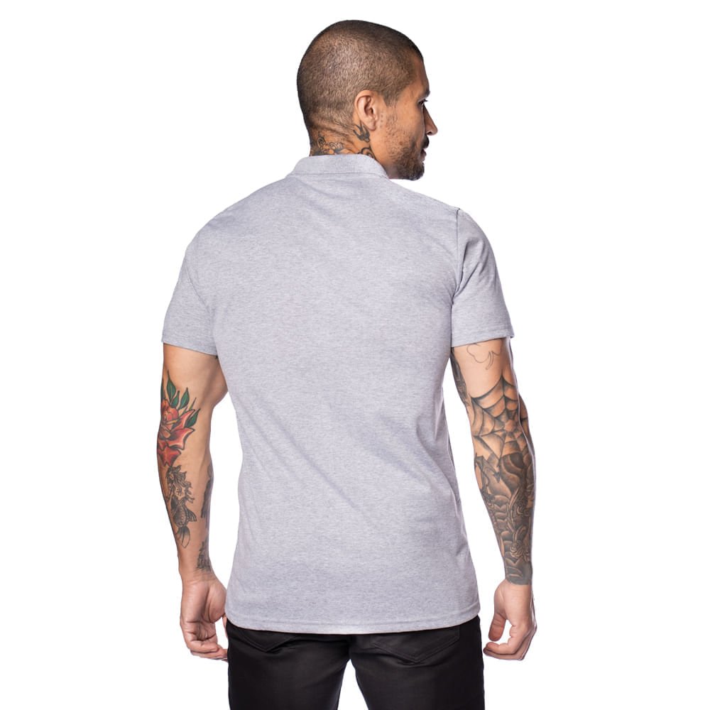 Camisa Polo Masculina Desayner Slim Lisa com Bolso Cinza Mescla Cinza Mescla 2