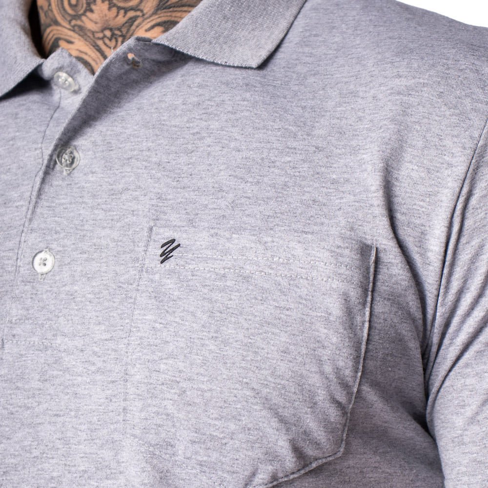Camisa Polo Masculina Desayner Slim Lisa com Bolso Cinza Mescla Cinza Mescla 3