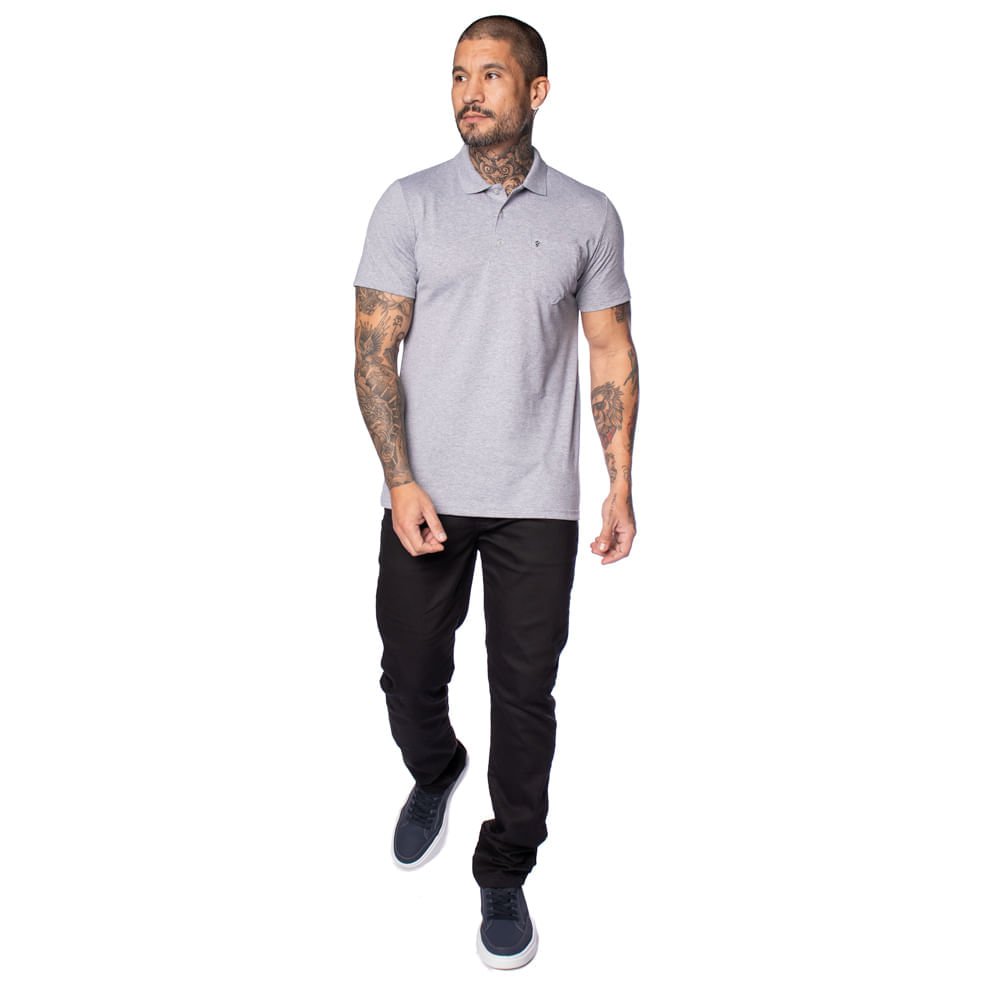 Camisa Polo Masculina Desayner Slim Lisa com Bolso Cinza Mescla Cinza Mescla 5