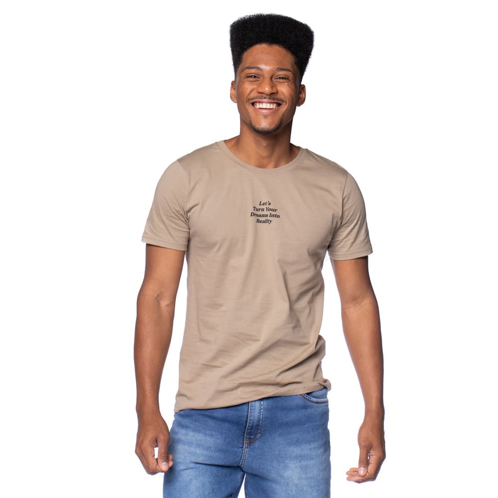 Camiseta Masculina Radical Style Lettering Marrom Claro