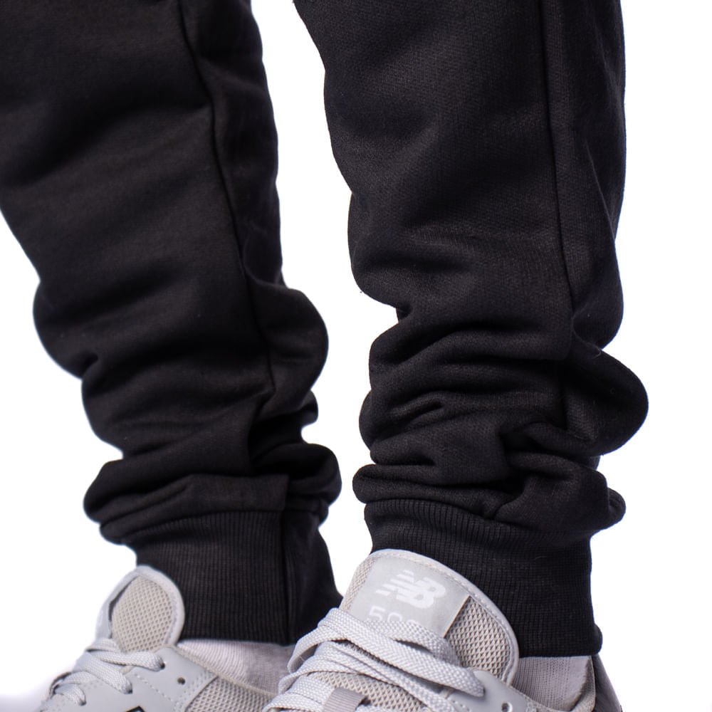 Calça Masculina Desayner Moletom Básica Preta Preto 4