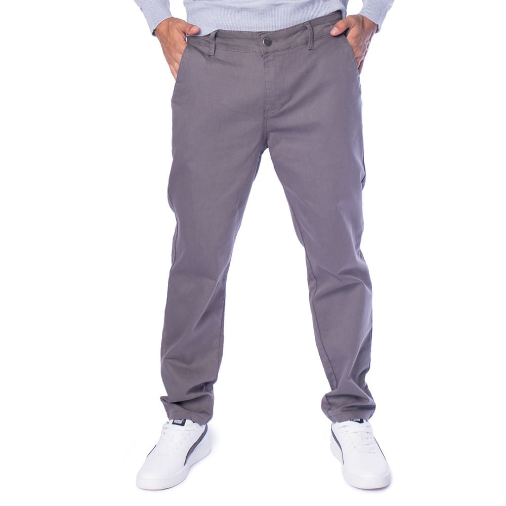 Calça Masculina HMO Sarja Ajustada Cintura Média Chumbo