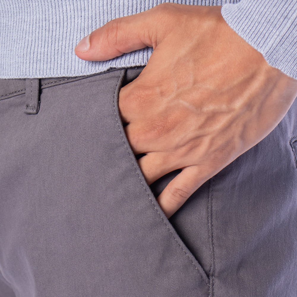 Calça Masculina HMO Sarja Ajustada Cintura Média Chumbo Chumbo 3