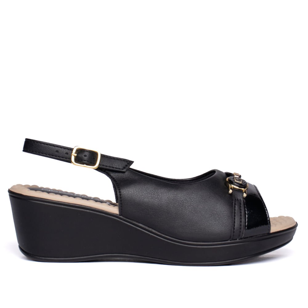 Sandália Feminina Piccadilly Slingback Wide Fit Preto
