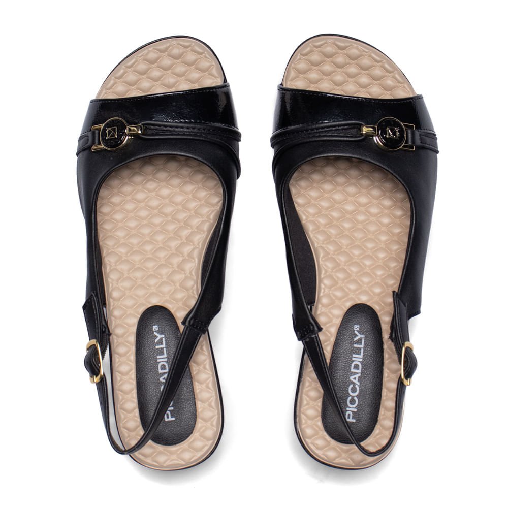 Sandália Feminina Piccadilly Slingback Wide Fit Preto Preto 4