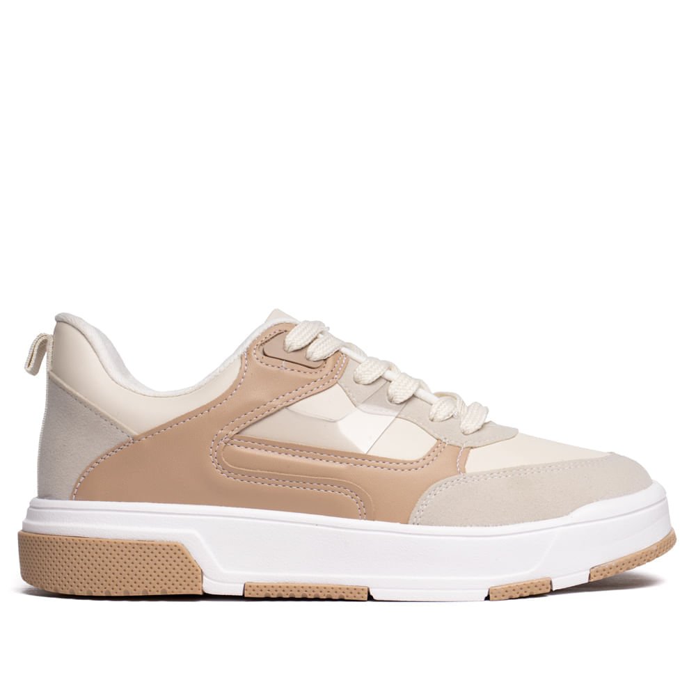 Tênis Feminino Vizzano Recortes Napa Camurça Branco/bege