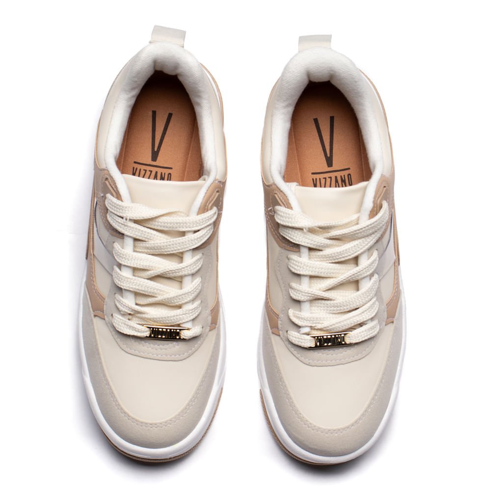 Tênis Feminino Vizzano Recortes Napa Camurça Branco/bege Branco/Bege 4