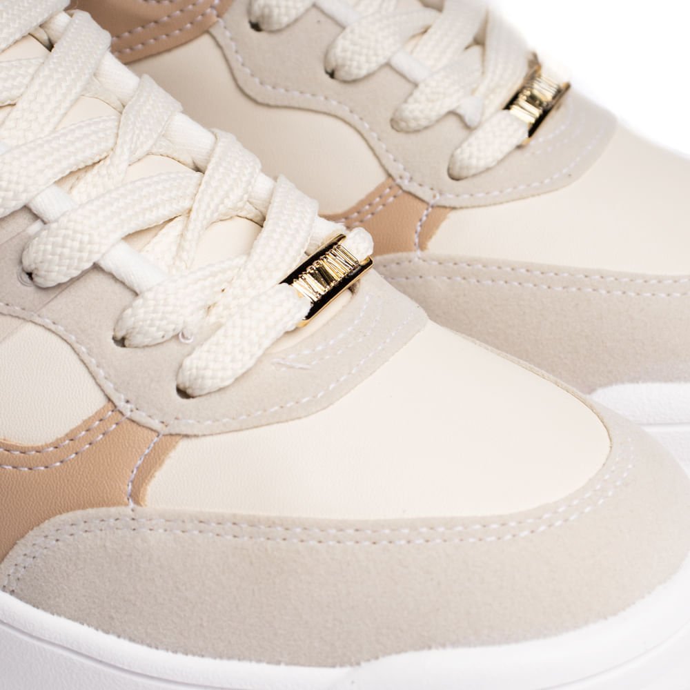 Tênis Feminino Vizzano Recortes Napa Camurça Branco/bege Branco/Bege 5