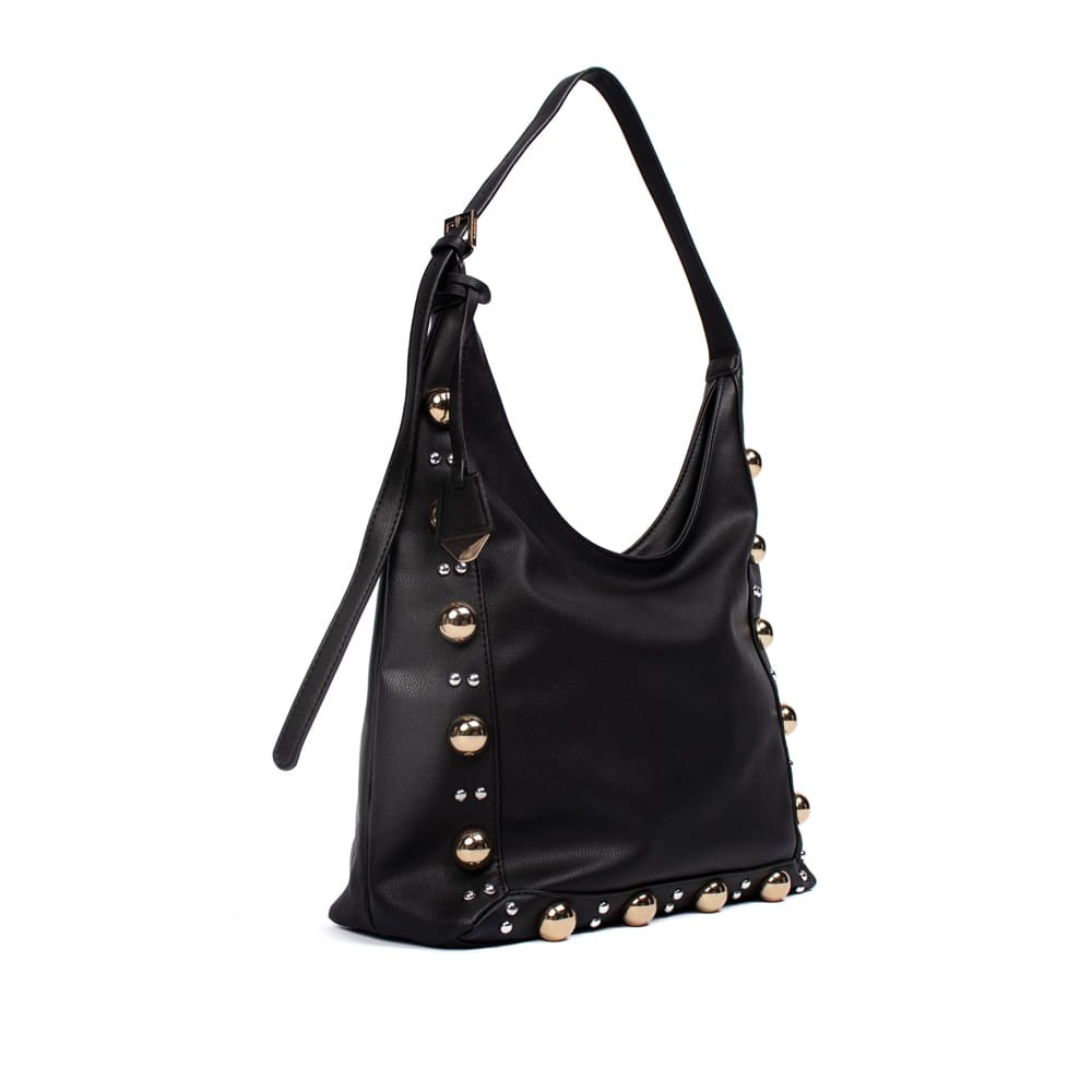 Bolsa Feminina Via Marte Tote Napa Aplicações Grande Preto Preto 3