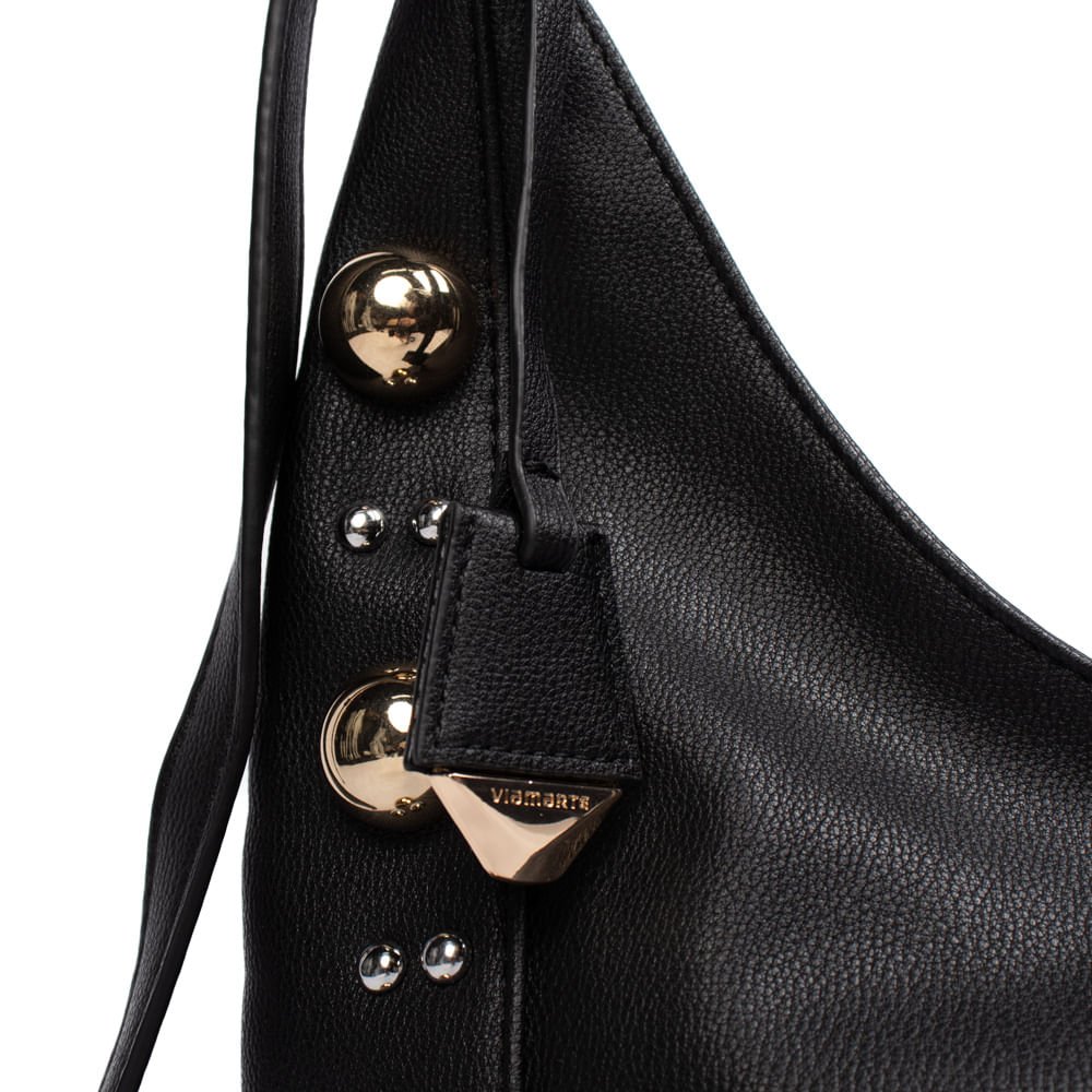 Bolsa Feminina Via Marte Tote Napa Aplicações Grande Preto Preto 4