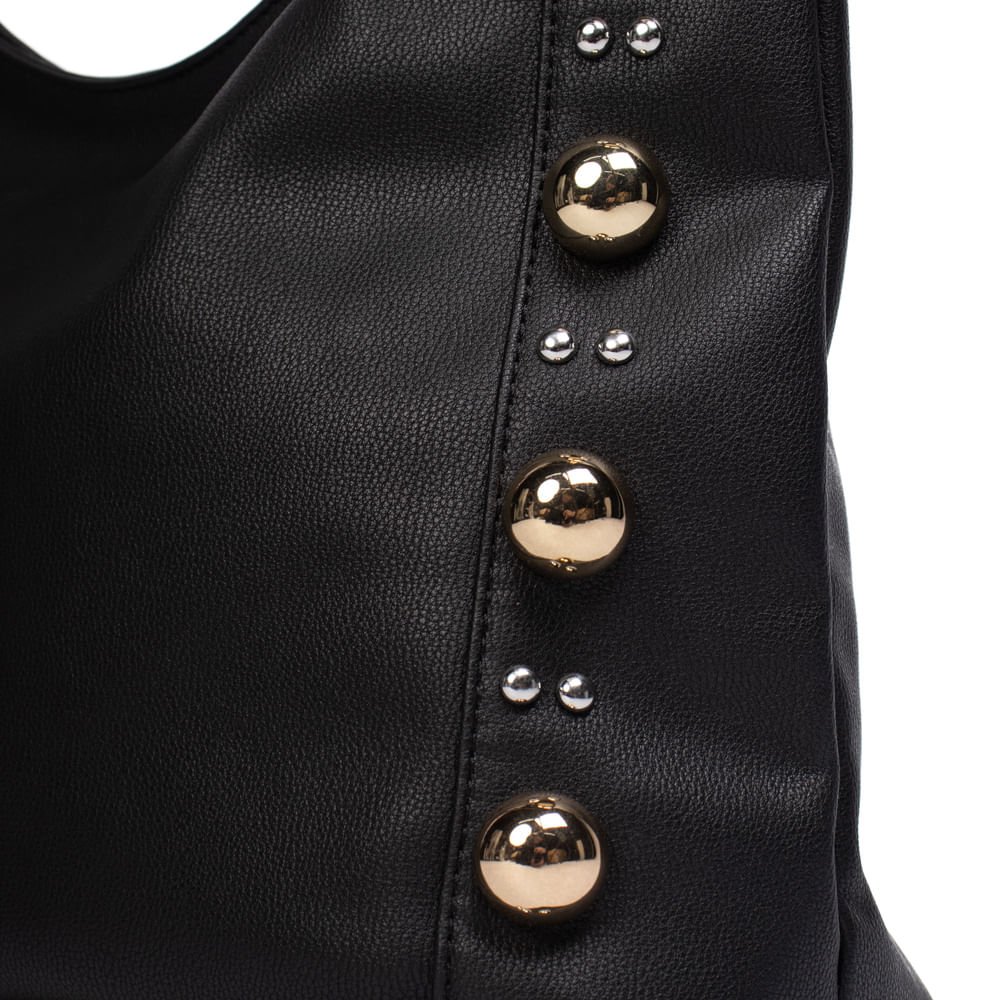 Bolsa Feminina Via Marte Tote Napa Aplicações Grande Preto Preto 5