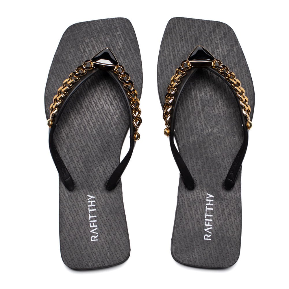 Chinelo Feminino Rafitthy Charm Preto/Dourado