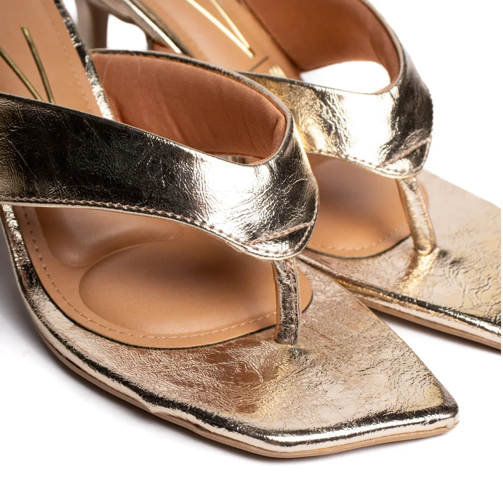 Tamanco Feminino Vizzano Salto Taça Tiras Largas Dourado Dourado 5