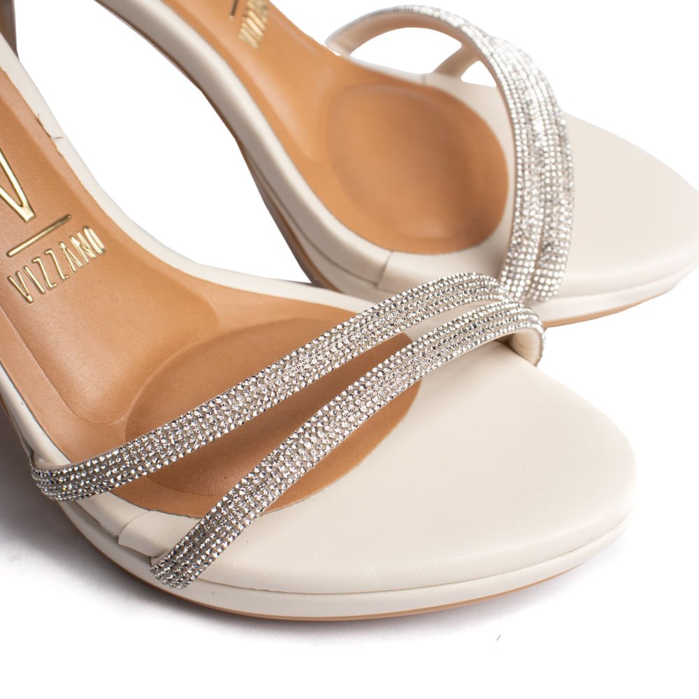 Sandália Feminina Vizzano Salto Fino Brilho Off White/Bege Off White 5