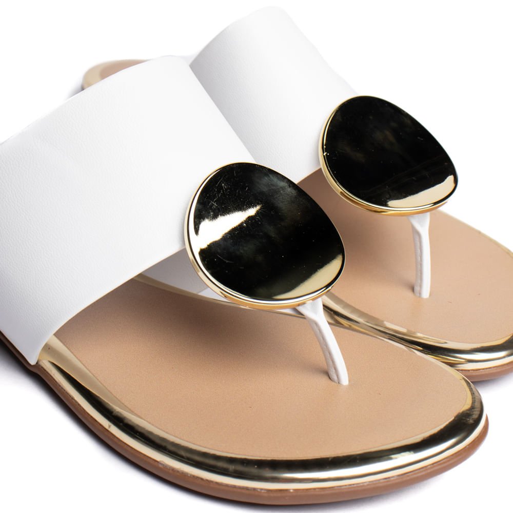 Sandália Feminina Beira Rio Rasteira Napa Branco/Dourado Branco/Dourado 4
