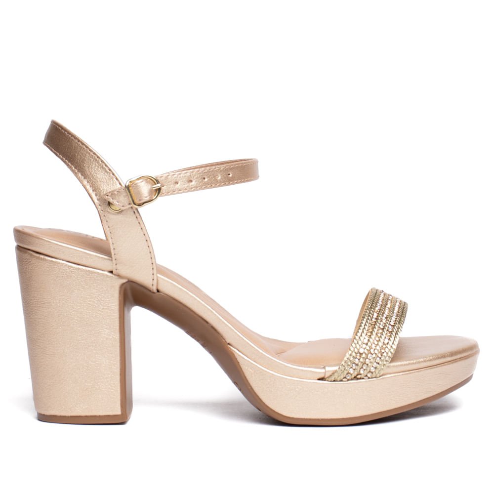 Sandália Feminina Beira Rio Meia Pata Strass Dourado/Bege