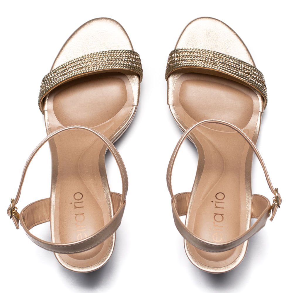 Sandália Feminina Beira Rio Meia Pata Strass Dourado/Bege Dourado 4