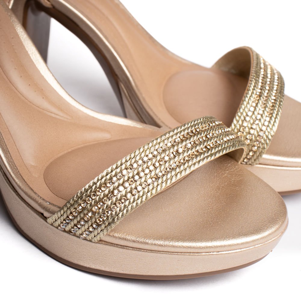 Sandália Feminina Beira Rio Meia Pata Strass Dourado/Bege Dourado 5