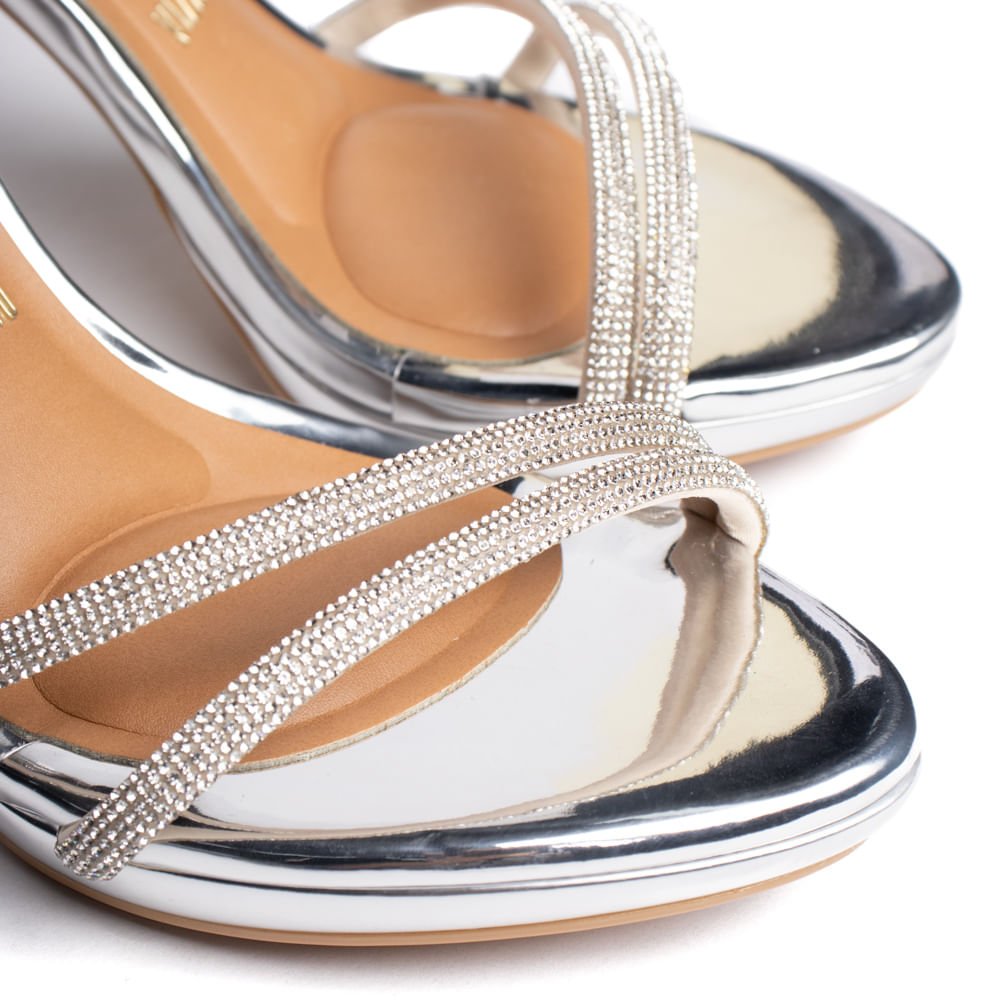 Sandália Feminina Vizzano Salto Fino Brilho Prata Prata 5