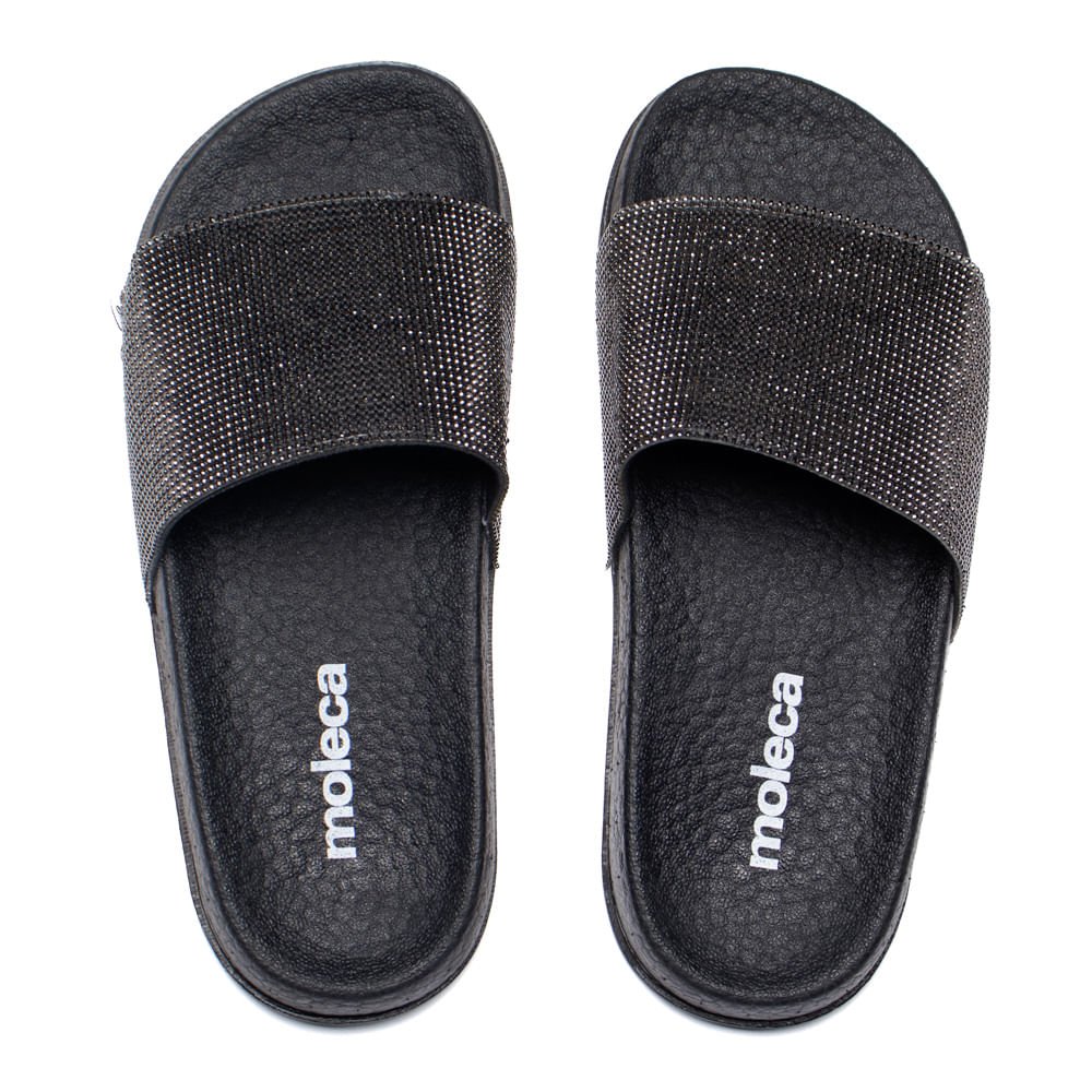Chinelo Slide Feminino Moleca Flatform Strass Preto