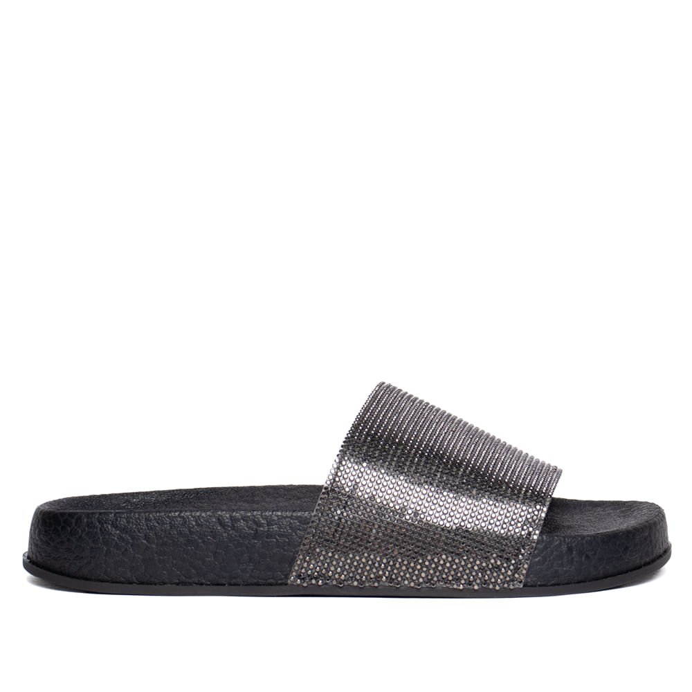 Chinelo Slide Feminino Moleca Flatform Strass Preto Preto 2