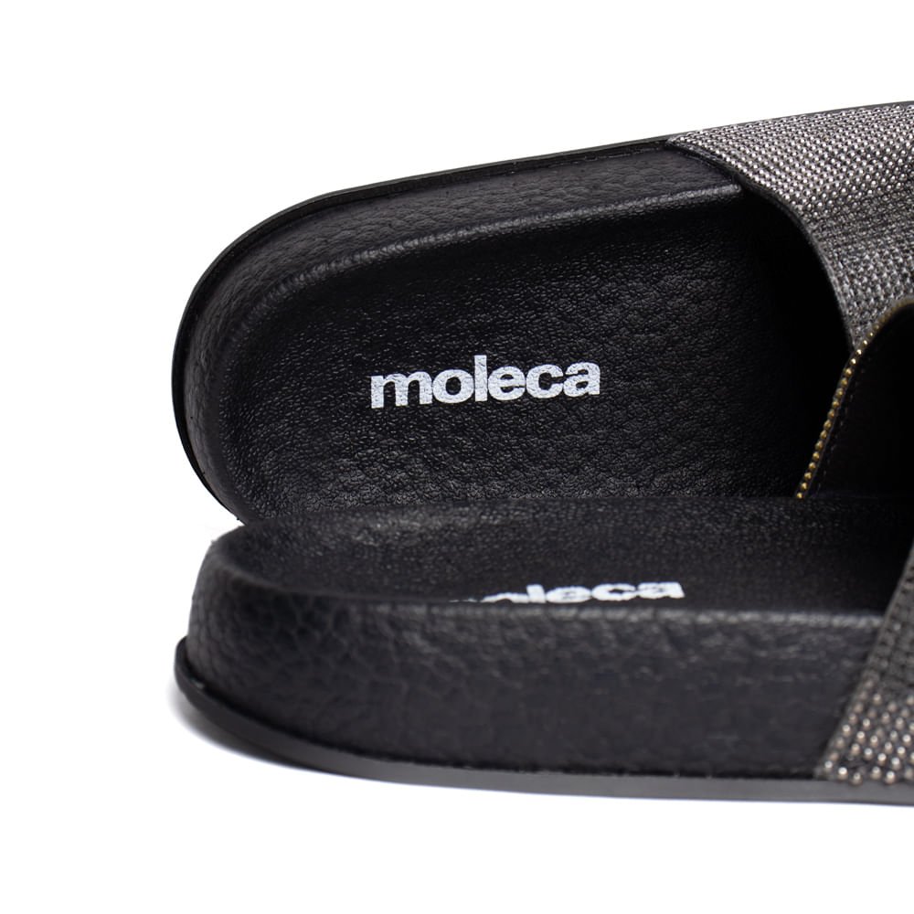 Chinelo Slide Feminino Moleca Flatform Strass Preto Preto 5