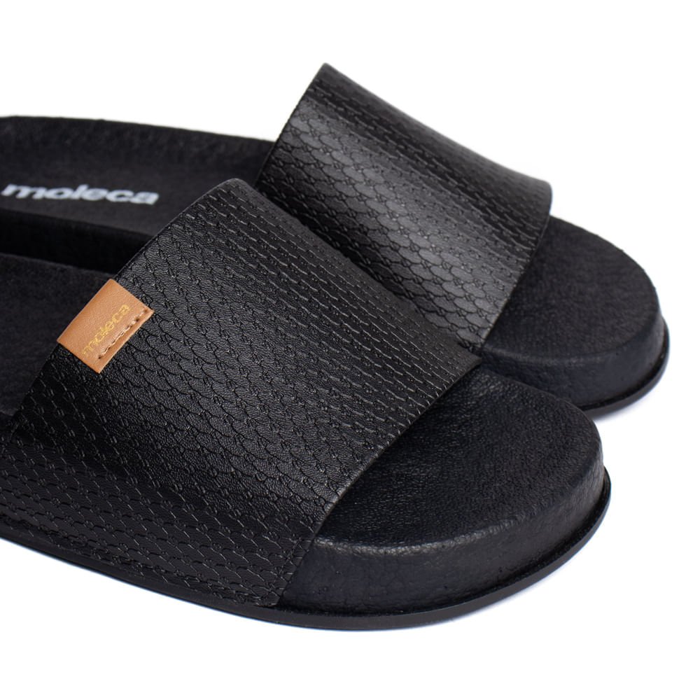 Chinelo Slide Feminino Moleca Flatform Texturizado Preto Preto 4