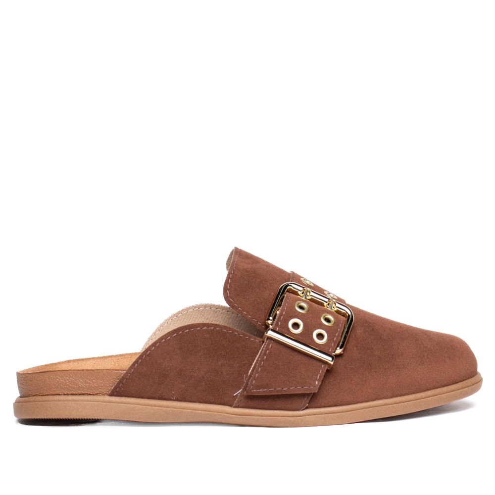 Mule Feminino Moleca Fivela Camurça Marrom Escuro