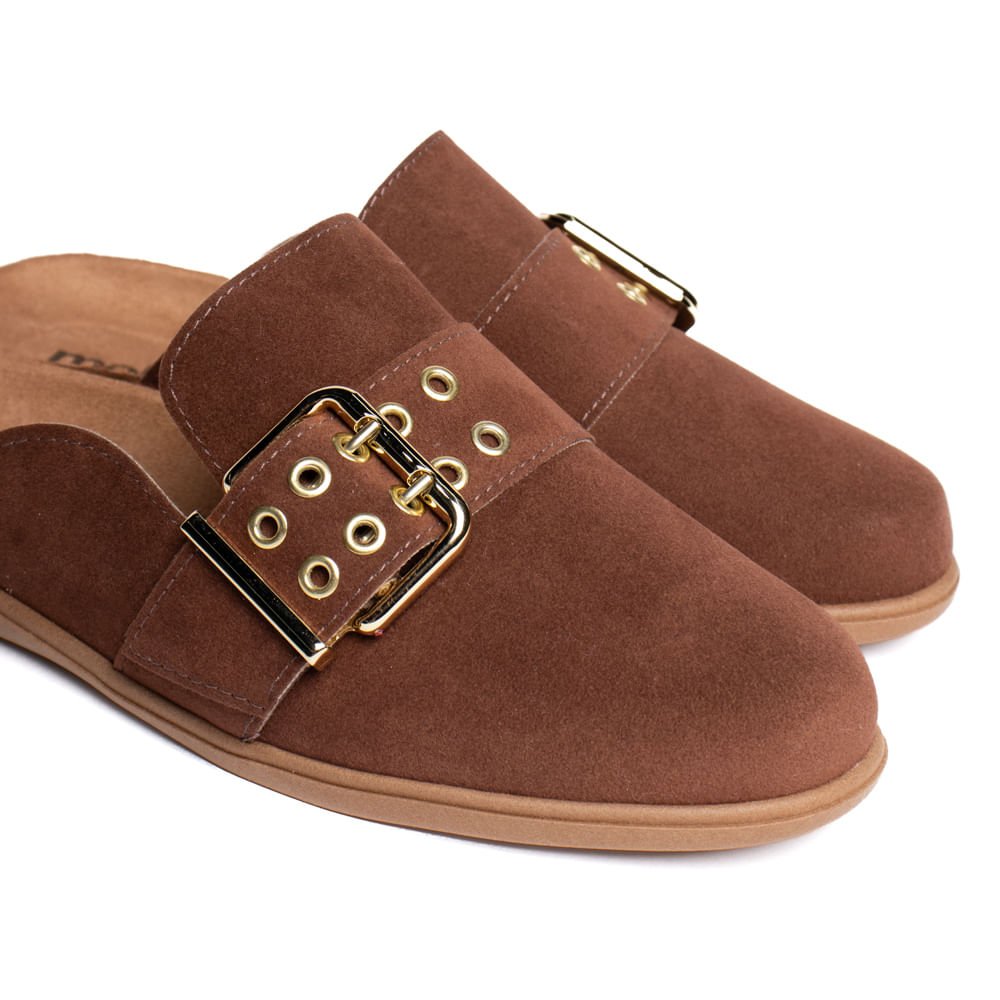 Mule Feminino Moleca Fivela Camurça Marrom Escuro Marrom 5