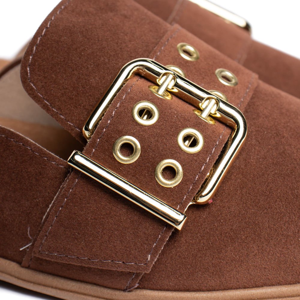 Mule Feminino Moleca Fivela Camurça Marrom Escuro Marrom 6