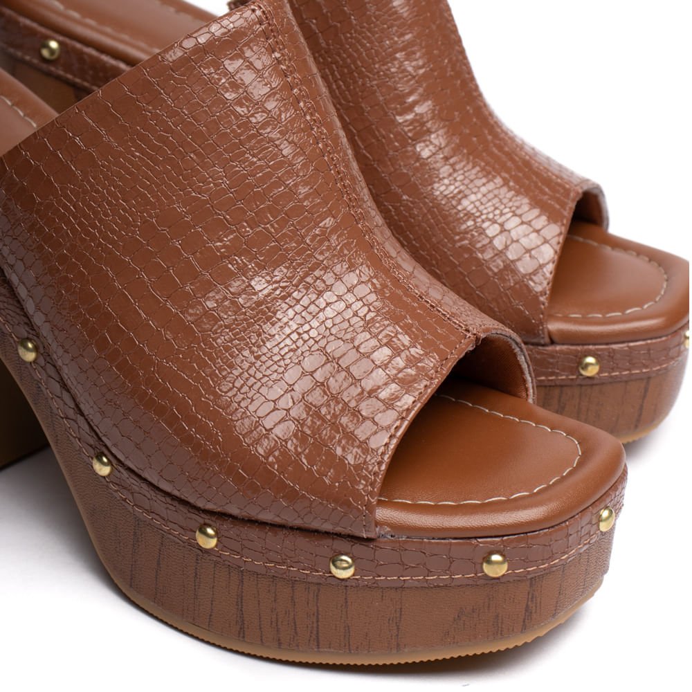 Tamanco Meia Pata Feminino Vizzano Croco Marrom Marrom 5