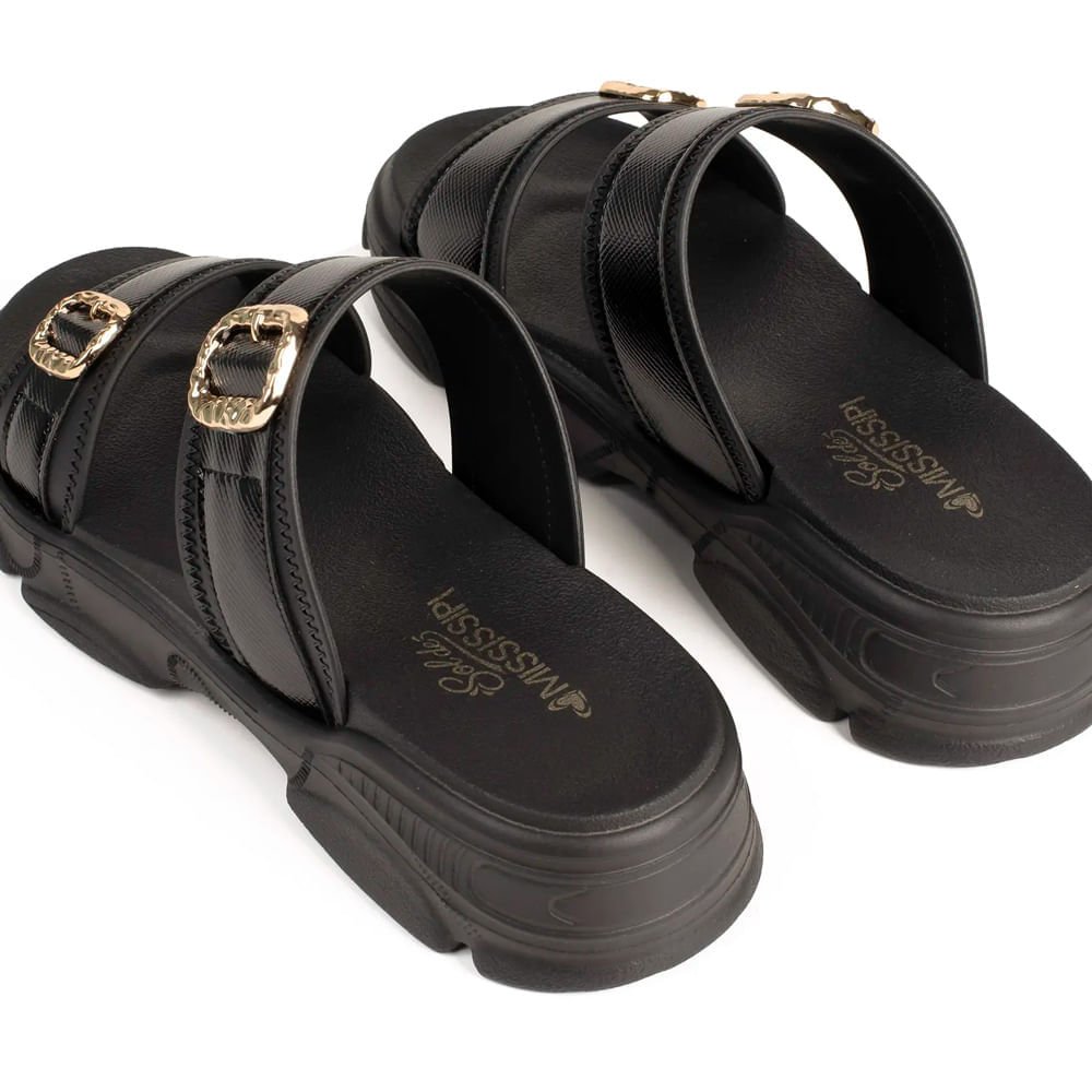 Chinelo Slide Feminino Mississipi Flatform Napa Preto Preto 5