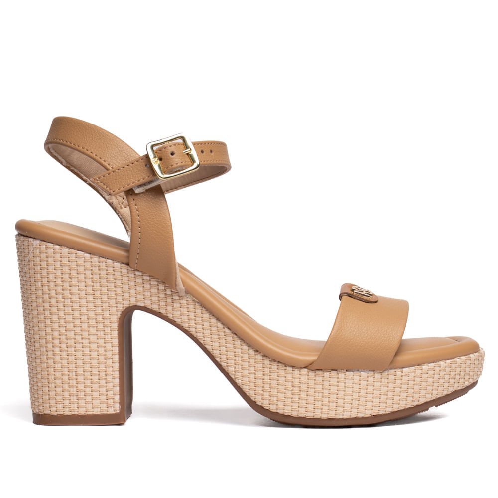 Sandália Feminina Modare Meia Pata Napa/Tramado Caramelo