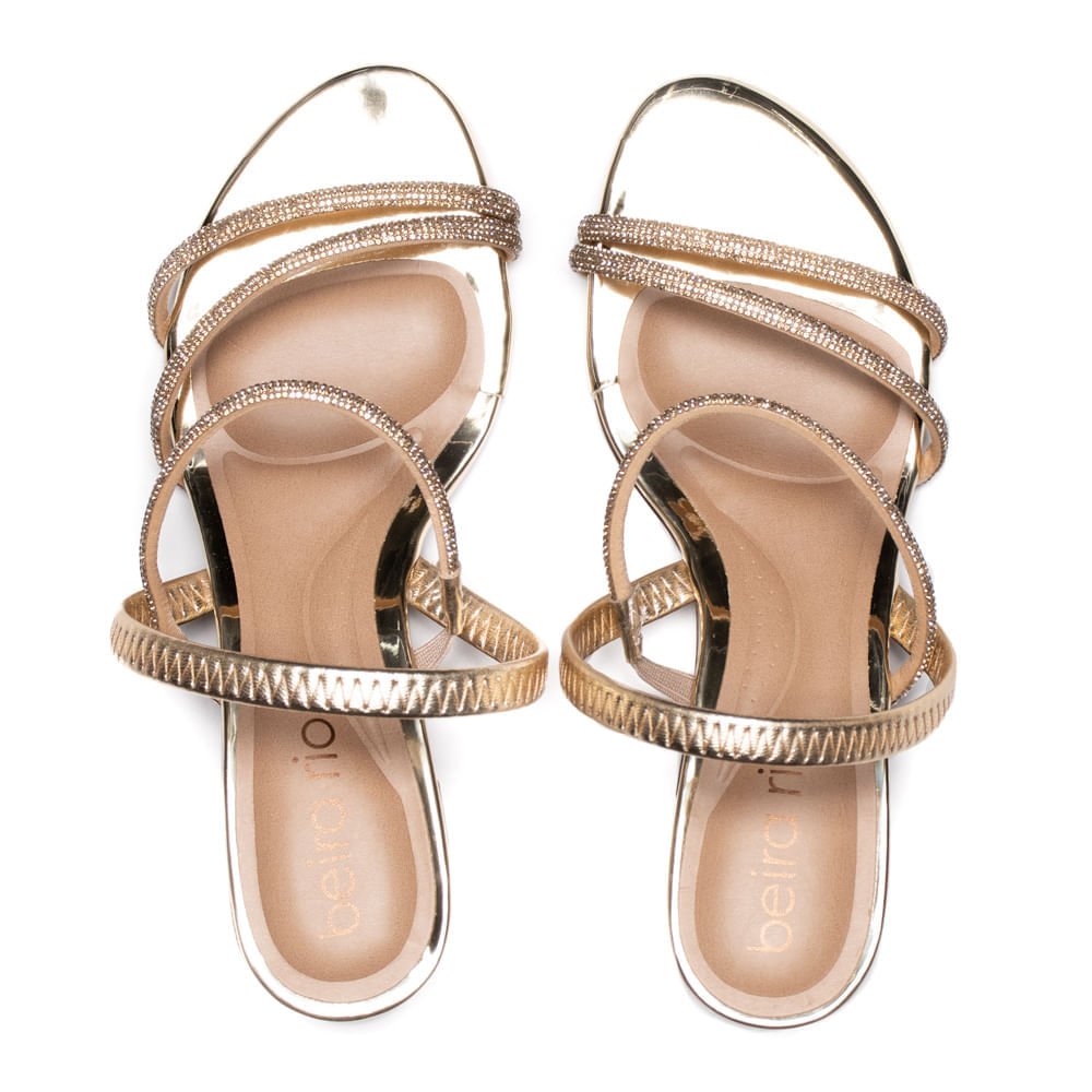 Sandália Feminina Beira Rio Salto Bloco Metalizado Dourado Dourado 4