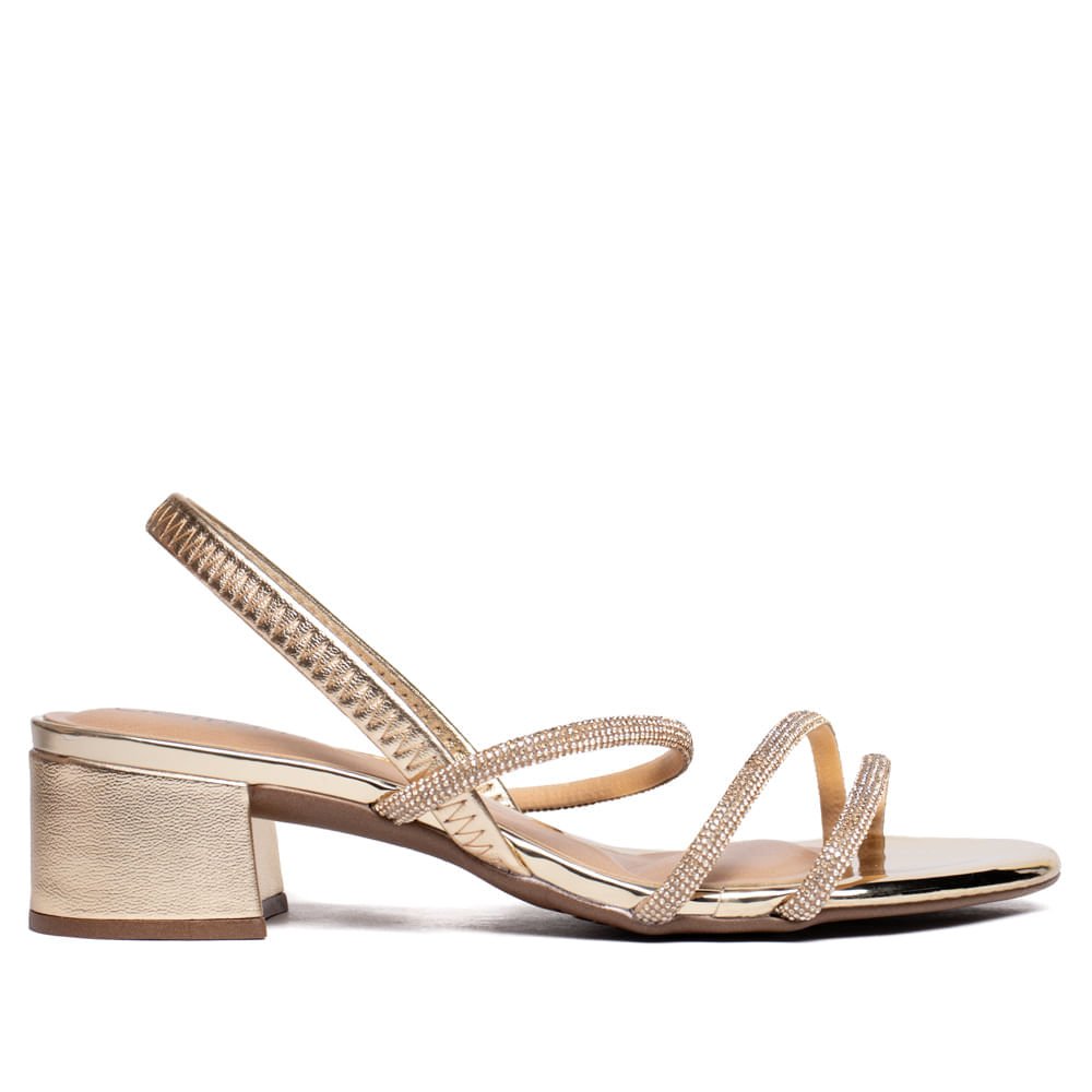 Sandália Feminina Beira Rio Salto Bloco Metalizado Dourado