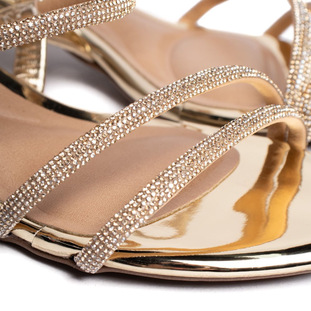 Sandália Feminina Beira Rio Salto Bloco Metalizado Dourado Dourado 5