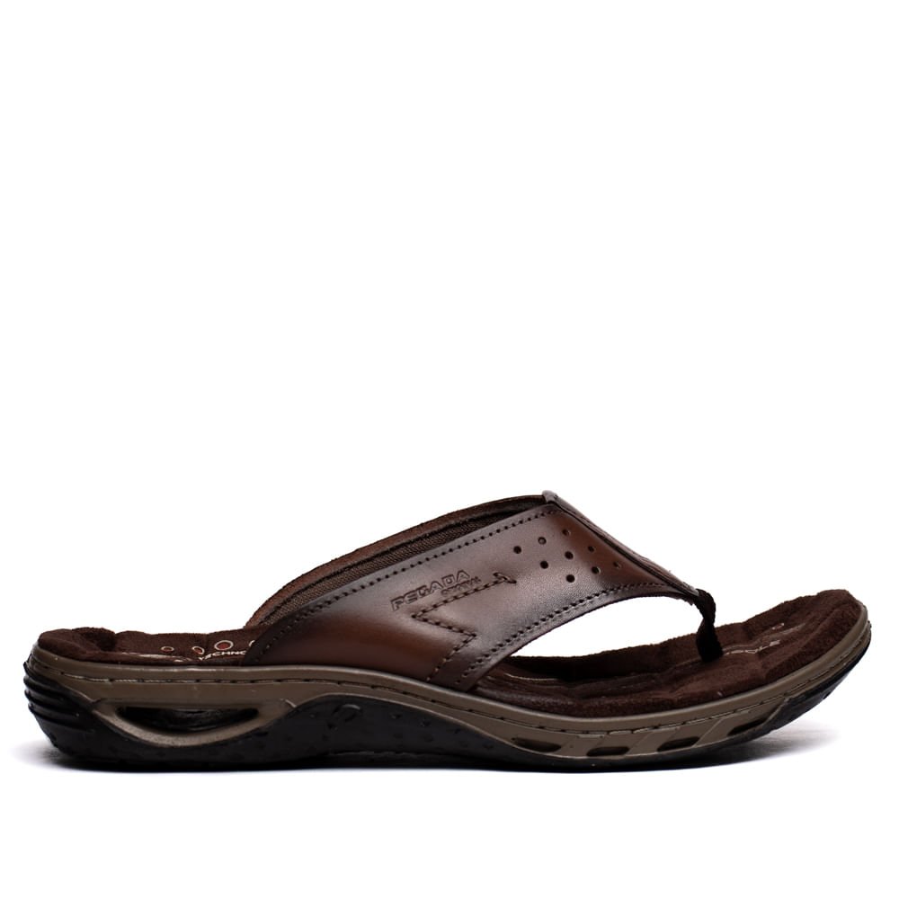 Chinelo Masculino Pegada Anilina Tiras Couro Marrom Escuro Marrom Escuro 2