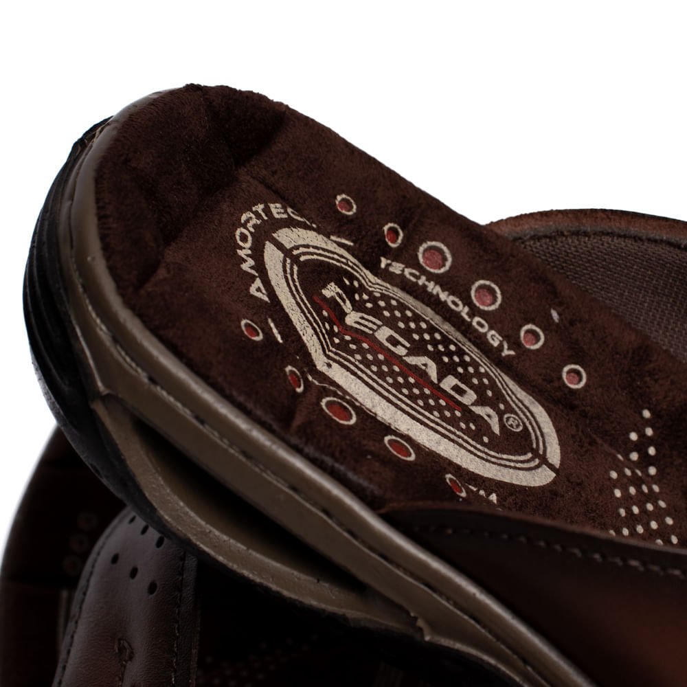 Chinelo Masculino Pegada Anilina Tiras Couro Marrom Escuro Marrom Escuro 5