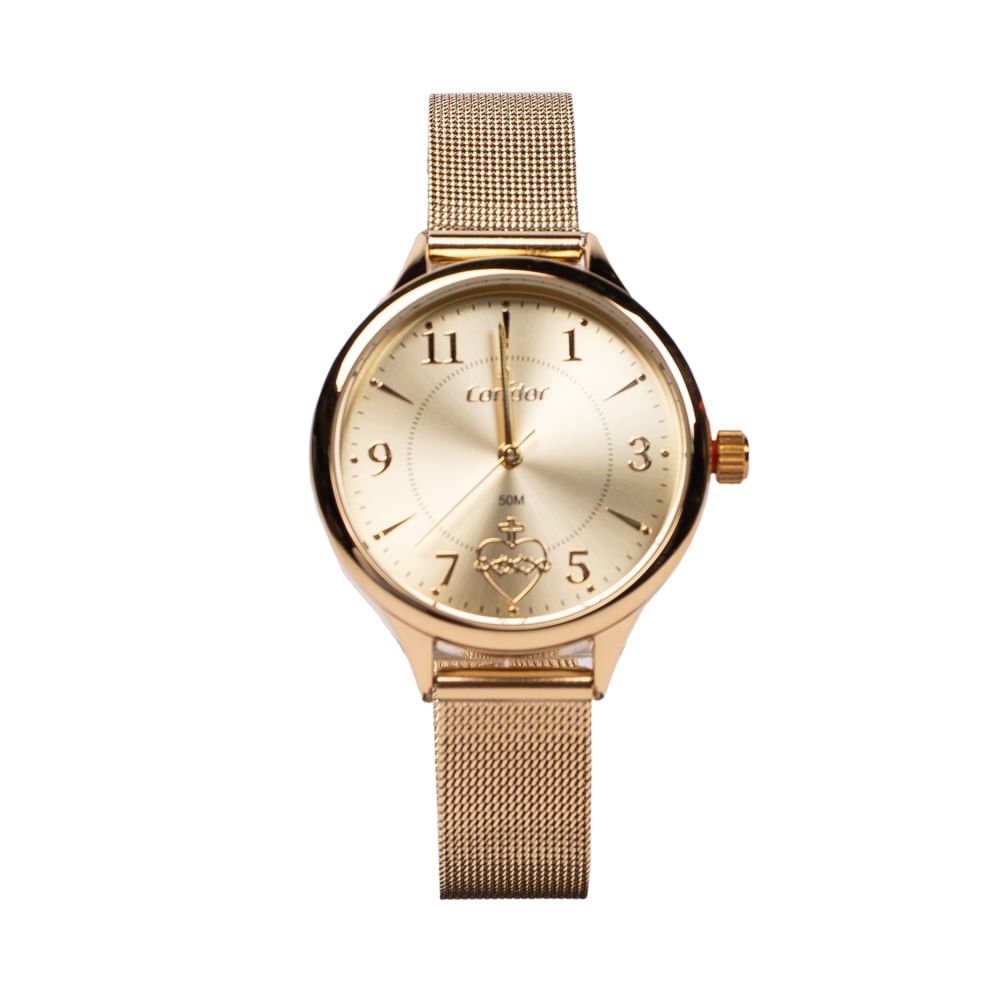 Relógio Feminino Condor Analógico CO203NIZ/K4X com Coração e Conjunto Dourado