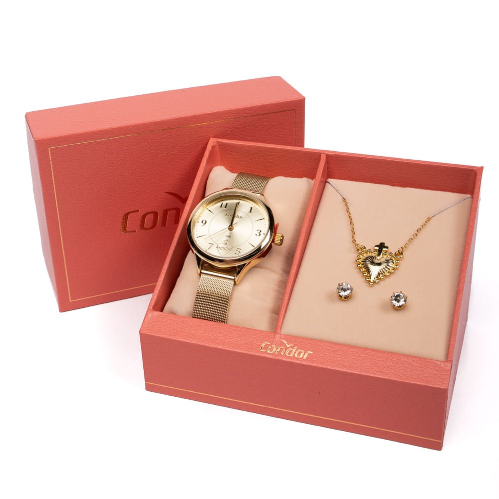 Relógio Feminino Condor Analógico CO203NIZ/K4X com Coração e Conjunto Dourado Dourado 5